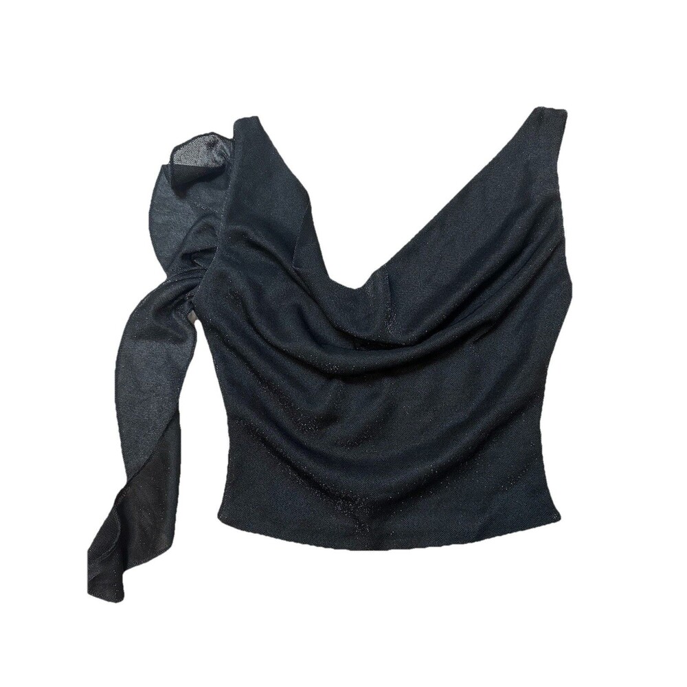 Black Off Shoulder Crop Top Ruffle Girls Night Shimmer Festival Princess Polly 0